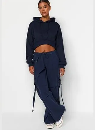Navy Blue Regular Waist Jogger Jeans with Cargo Pocket TWOAW24JE00216