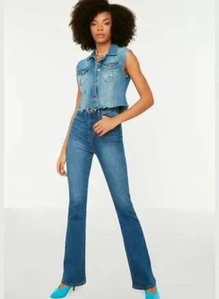 Navy Blue High Waist Flare Jeans TWOSS21JE0246