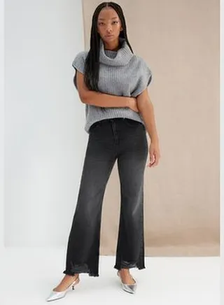 Black More Sustainable Leg Detail High Waist Wide Leg Jeans TWOAW24JE00233