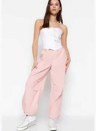 Pink Pajamas Normal Waist Parachute Trousers TWOAW23JE00738