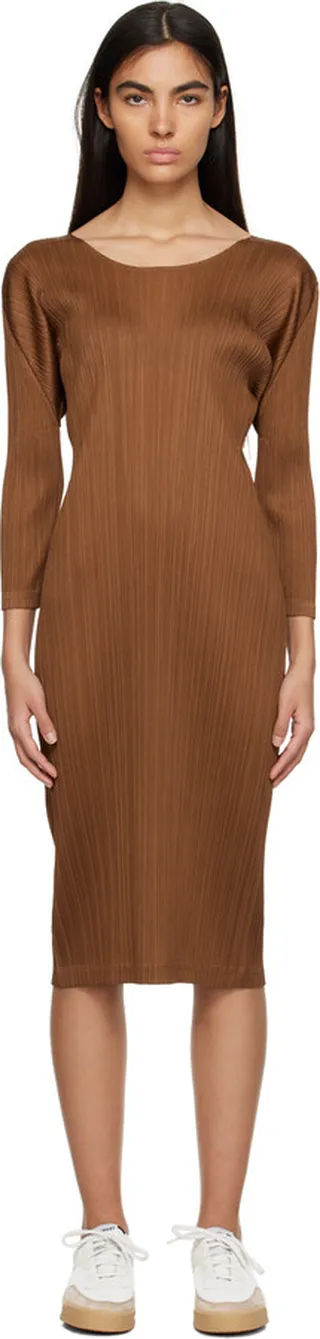 Pleats Please Issey Miyake Brown Monthly Colors February Midi Dress