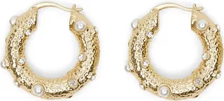 Bungalow Imitation Pearl & Crystal Hoop Earrings