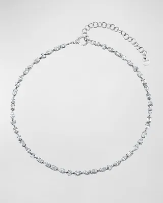 18k White Gold Mini Mixed Diamond Tennis Necklace