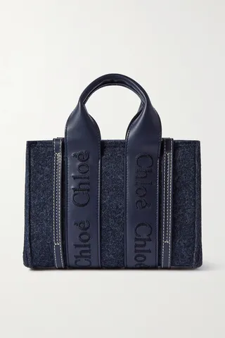 Chloé - Woody Mini Embroidered Leather-trimmed Wool-felt Tote - Blue