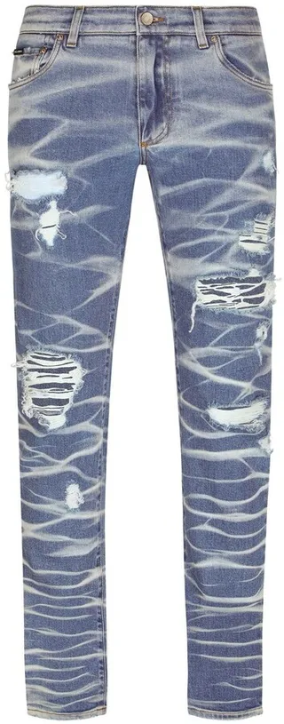 Distress-Detail Slim-Cut Jeans