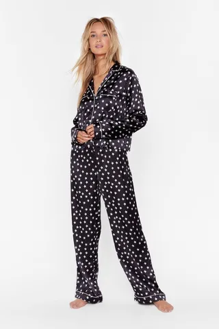 Nasty Gal Womens Star Satin Pants Pajama Set