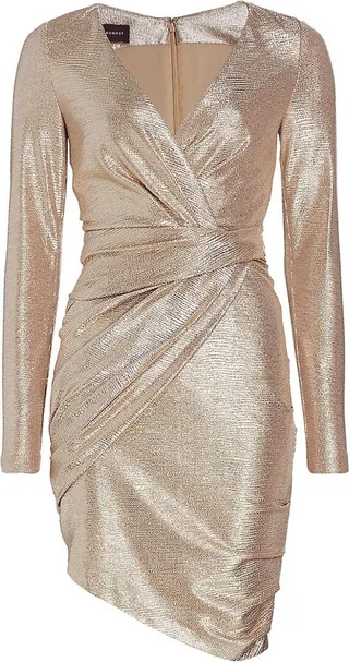 Gathered Metallic Asymmetric Minidress