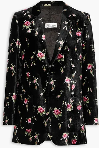 Floral-print velvet blazer