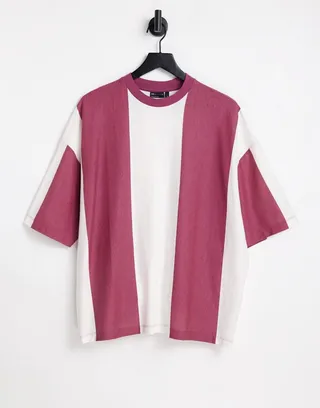 ASOS DESIGN oversized vertical stripe t-shirt in pink & white