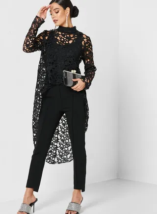 Asymmetrical Hem Self Design Blouses