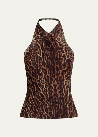 Deloria Leopard-Print Halter Top