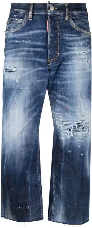 Distressed Paint-Splatter Cropped Jeans