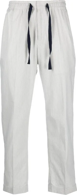 Pinstriped Tapered Drawstring Trousers