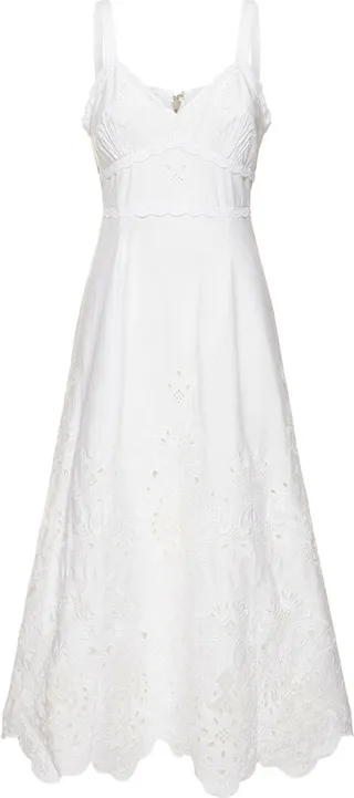 Poplin & embroidered lace midi dress