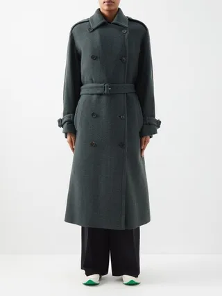 Beyza Belted Brushed-twill Coat