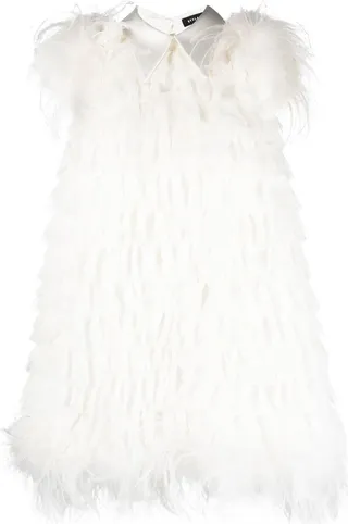 Sleeveless Feather-Trim Dress