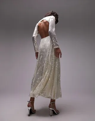 Topshop maxi sequin dress in ivory