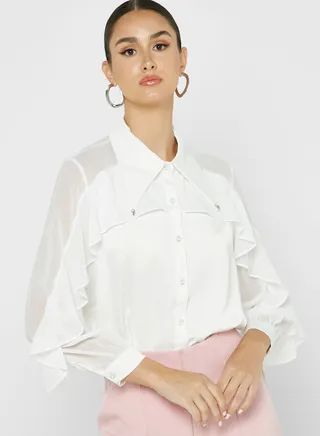 Ruffle Sleeve Detail Button Down Top
