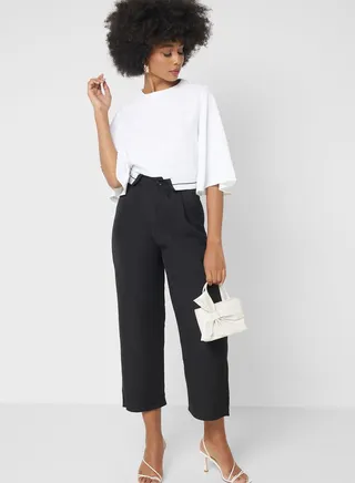 Flap Detail High Waist Pants