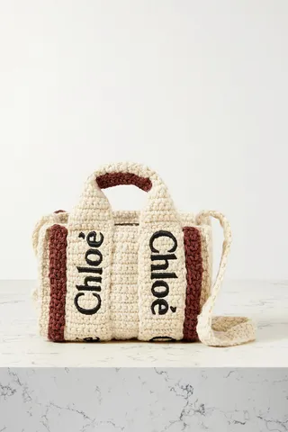 Chloé - Woody Nano Embroidered Striped Crochet-knit Tote - Neutrals