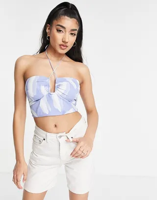 Abercrombie & Fitch bare halterneck top in blue floral - part of a set