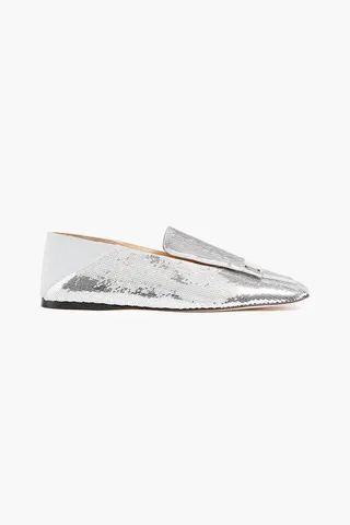 Embellished satin collapsible-heel loafers