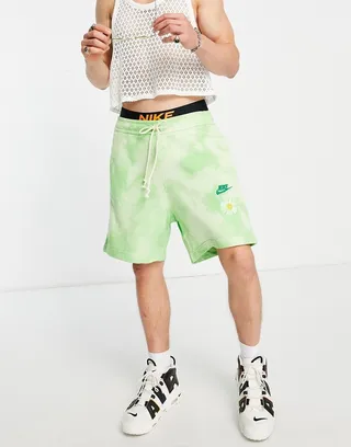 Nike Have A Nike Day acid wash fleece shorts in green