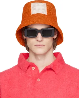 Jacquemus Orange Le Raphia 'Le Bob Ficiu' Bucket Hat