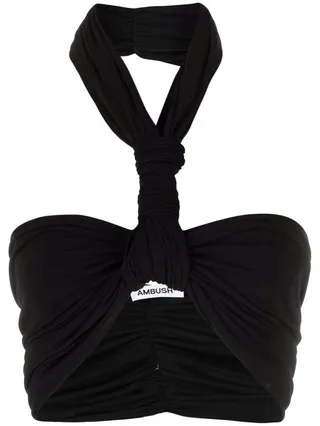 Twist Halterneck Ruched Cropped Top