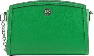 Leather shoulder bag with metal monogram