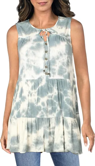 Womens Gauze Tie-Dye Tunic Top