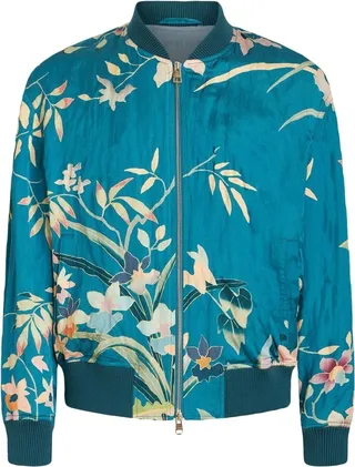 Floral-Print Silk Bomber Jacket