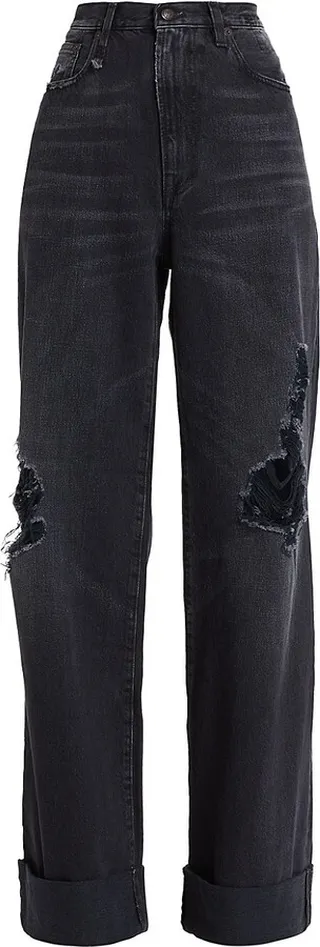 Lisa Baggy High-Rise Distressed Wide-Leg Jeans