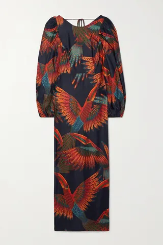Farm Rio - Open-back Printed Twill Midi Dress - Black
