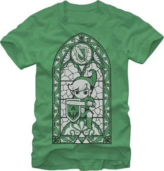 Men's Nintendo Legend of Zelda Grayscale Stained Glass T-Shirt - Kelly Green - Medium