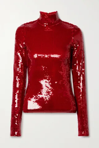 LaQuan Smith - Sequined Stretch-jersey Turtleneck Top - Red