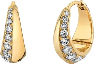 Medium Pavé Crescent Yellow Gold Hoop Earrings