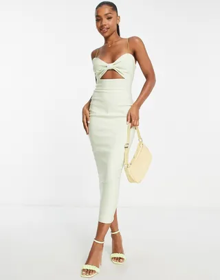 Vesper strappy zip back midi dress in sage