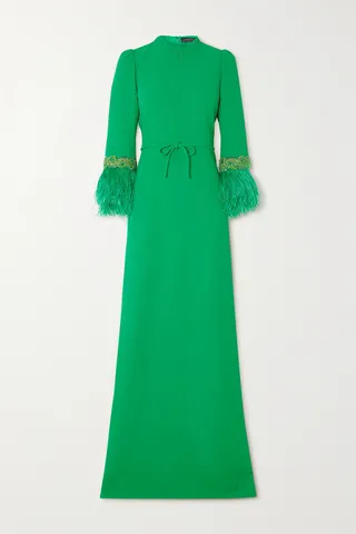 Andrew Gn - Embellished Feather-trimmed Cady Gown - Green
