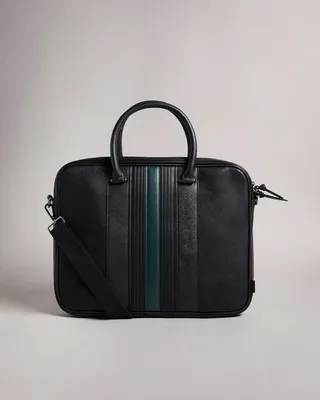 Striped Pu Document Bag in Black