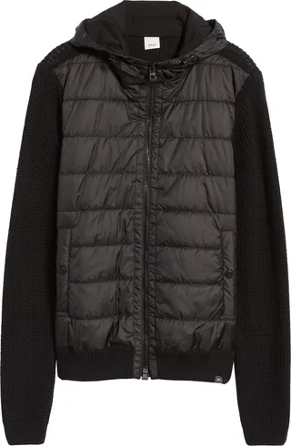 Jerry Mixed Media Wool Blend Hooded Puffer Jacket