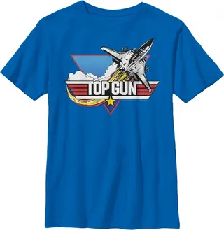 Boy's Top Gun Fighter Jet Logo T-Shirt - Royal Blue - Large