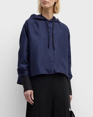 Hooded Button-Front Shirt with Logo Embroidery