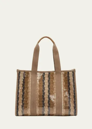 Glamour Striped Sequins Tote Bag