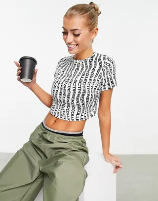ASOS Weekend Collective crop top in monogram
