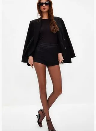 Black Fitted Eksta Short Stretch Denim Shorts & Bermuda TWOSS24SR00030