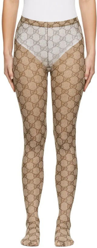 Gucci Beige & Brown GG Tights