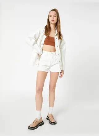 Cotton Pocket Detail High Waist Mini Shorts