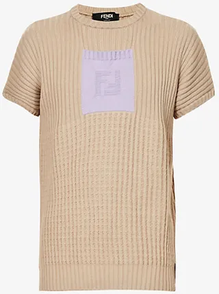 Mens Sesamo+lilac Logo-intarsia Regular-fit Cotton-cashmere Blend T-shirt