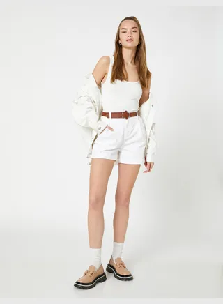 Belt Detail High Waist Mini Shorts